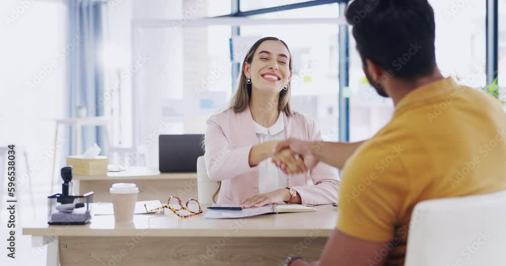 Smile, business people and handshake for partnership, deal or introduction in workplace. Happy, man and woman shaking hands for agreement, b2b or onboarding, congratulations or welcome to company. Smile, business people and handshake for partnership, deal or introduction in workplace. Happy, man and woman shaking hands for agreement, b2b or onboarding, congratulations or welcome to company.