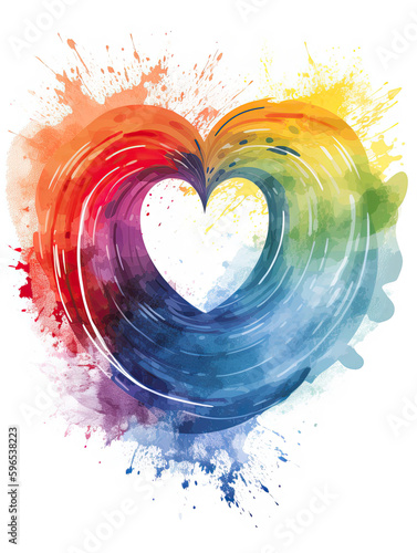 Rainbow heart, watercolor, paint, illustration, love, togetherness. Generative AI