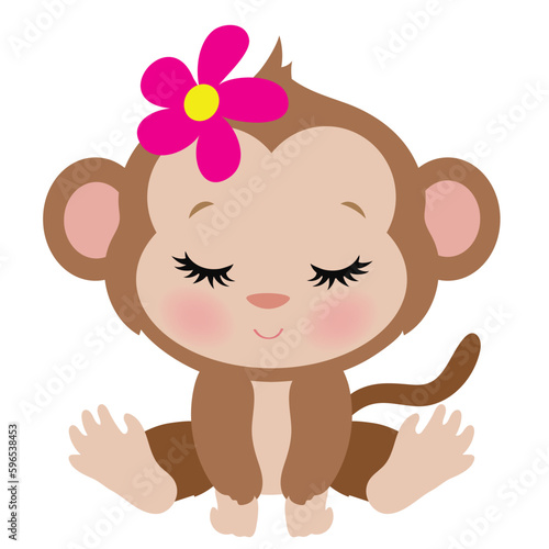 Cute sitting monkey girl vector cartoon illustration