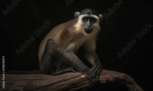 photo of diana monkey on black background. Generative AI