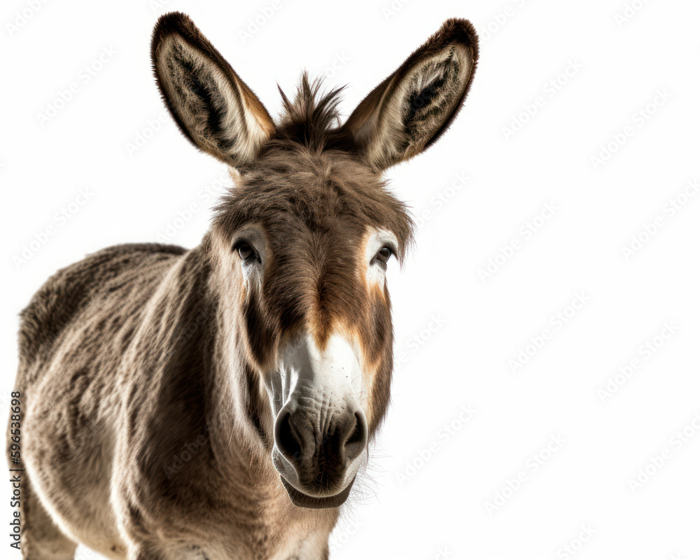 Fototapeta premium photo of donkey isolated on white background. Generative AI