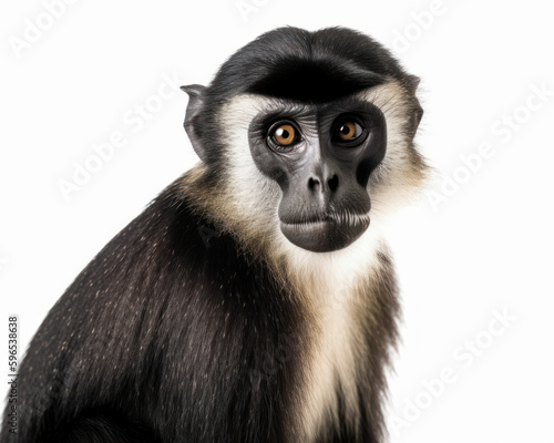 photo of diana monkey isolated on white background. Generative AI © Bartek