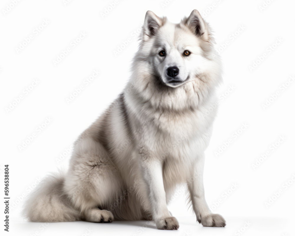photo of Eskimo dog isolated on white background. Generative AI