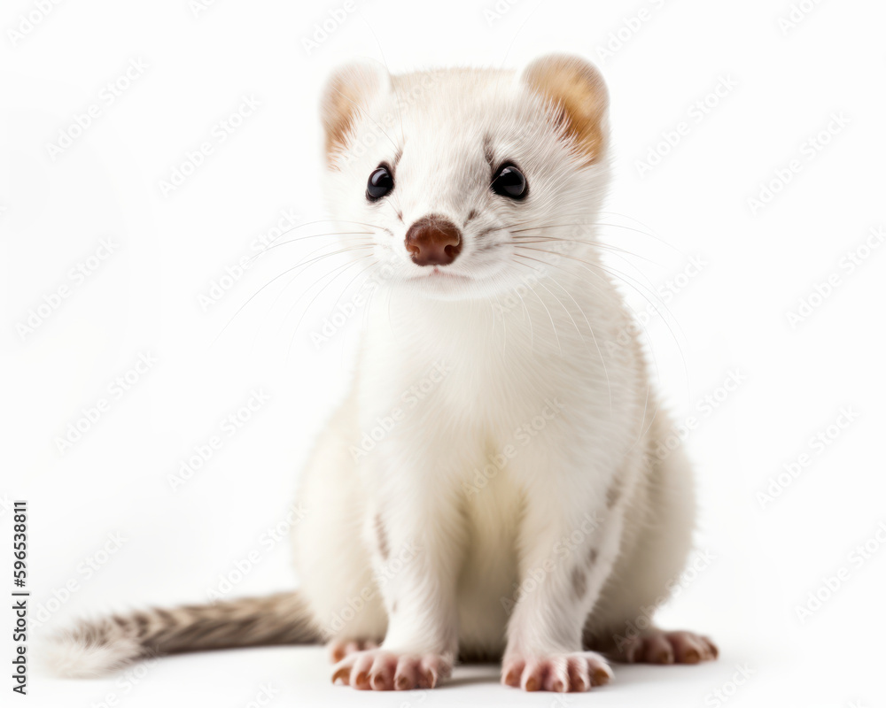 photo of ermine, also called stoat isolated on white background. Generative AI photo of ermine, also called stoat isolated on white background. Generative AI