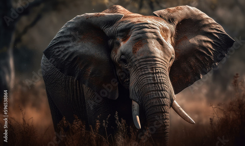close up photo of elephant in its natural habitat. Generative AI © Bartek