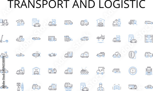 Transport and logistic line icons collection. Taxes, Budgeting, Bookkeeping, Financials, Auditing, Payroll, Invoicing vector and linear illustration. Compliance,Debts,Reports outline Generative AI