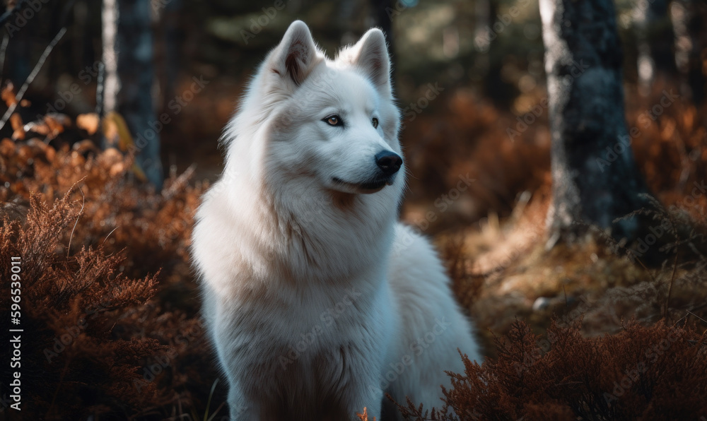 photo of Eskimo dog in its natural habitat. Generative AI photo of Eskimo dog in its natural habitat. Generative AI