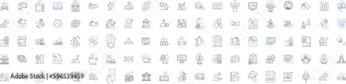 Finance industry line icons collection. Investment, Banking, Stocks, Loans, Trading, Accounting, Credit vector and linear illustration. Insurance,Dividends,Debts outline signs set Generative AI