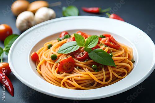 spaghetti with tomato sauce and basil