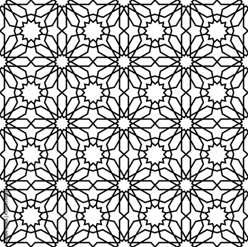 Mashrabiya arabesque arabic pattern. Seamless islamic background. Turkish textile line background, muslim arabesque vector grid or oriental window mashrabiya lattice backdrop, cnc fabric ornate photo