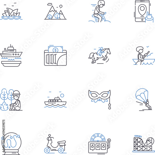 Moving line icons collection. Relocation, Transition, Packers, Trucking, Migration, Flooding, Evacuation vector and linear illustration. Hauling,Shifting,Displacement outline signs set Generative AI