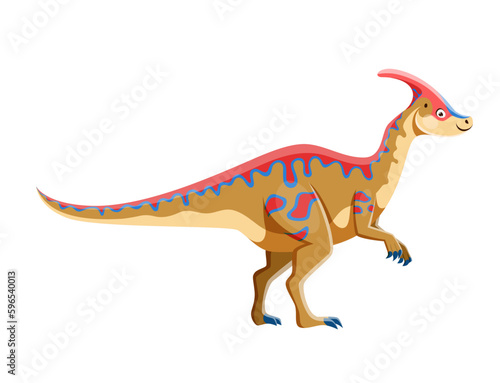 Cartoon Parasaurolophus dinosaur character. Paleontology animal, Jurassic era dinosaur or ancient wildlife lizard. Extinct creature, prehistoric Parasaurolophus reptile childish vector personage