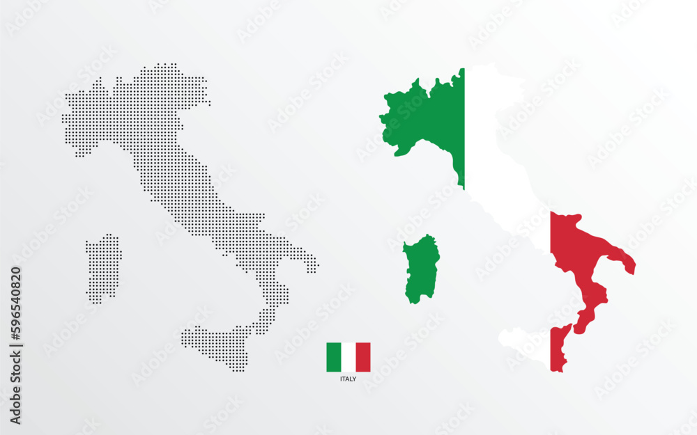 Set of political maps of Italy with regions isolated and flag on white background