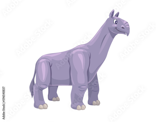 Cartoon indricotherium dinosaur character. Isolated vector ancient extinct mammal wildlife beast. Prehistoric rhinoceros with long neck. Paleontology Oligocene epoch herbivorous creature © Vector Tradition
