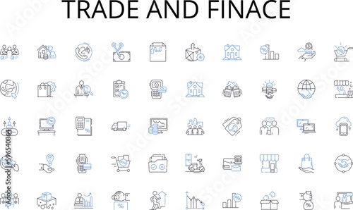 Trade and finace line icons collection. Prospecting, Negotiation, Closing, Follow-up, Pipeline, Nerking, Referral vector and linear illustration. Conversion,Quota,Commission outline Generative AI