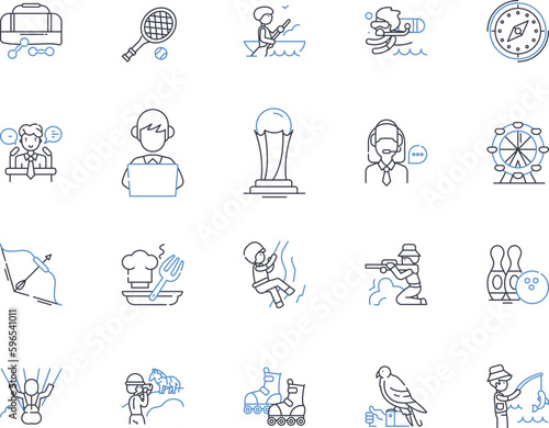 Contact sports line icons collection. Tackle, Punch, Kick, Sweep, Grapple, Slam, Throw vector and linear illustration. Bodycheck,Scrum,Block outline signs set Generative AI