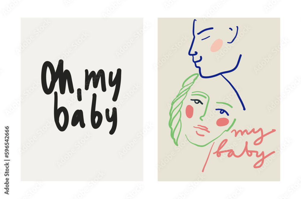 Fototapeta premium Modern Art prints collection. Set of contemporary bohemian prints in color line style. Valentine day cards template. Posters in matisse style for wall decor. Silhouette of lovers. Vector illustration 