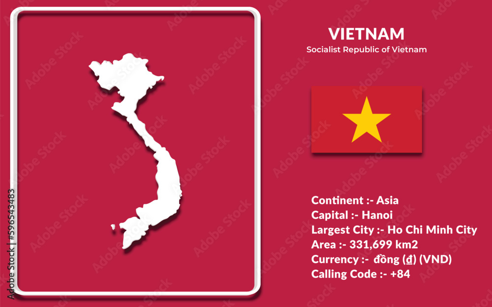 Vietnam map design in 3d style with national flag