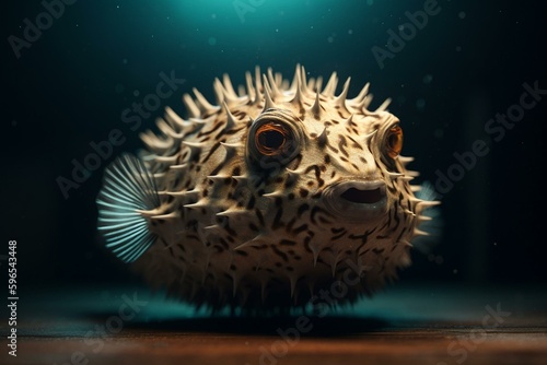 A computer-generated image showing a puffer fish. Generative AI