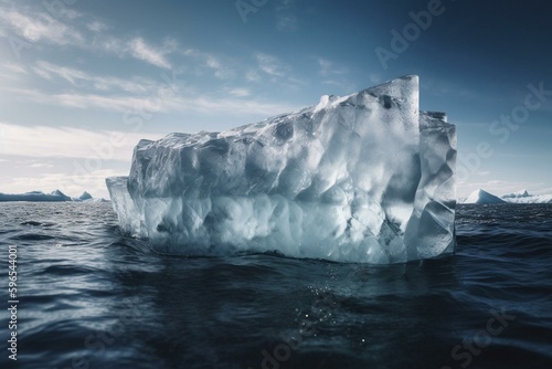 Large block of ice floating in the ocean. Generative AI