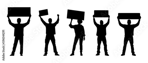 Raised sign in protest man woman silhouette black filled vector Illustration icon t-shirts cards