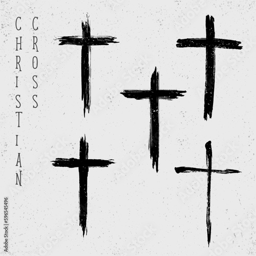 Set of grunge Christian crosses