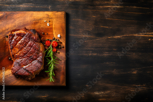 Grilled meat barbecue steak on a wooden board whit copy space Fototapeta