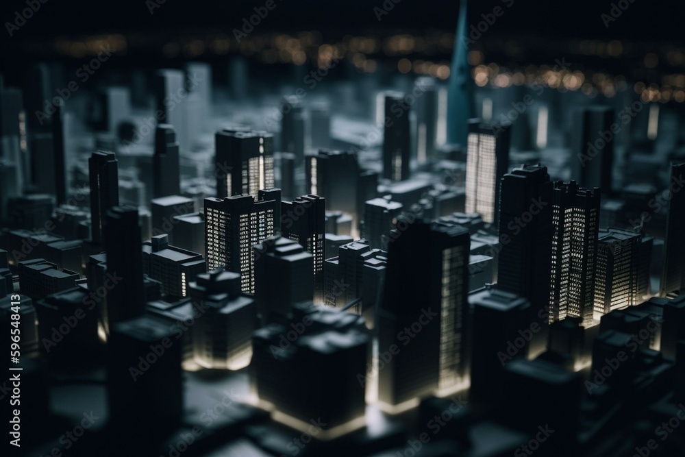 3D digital model of a city's silhouette. Generative AI