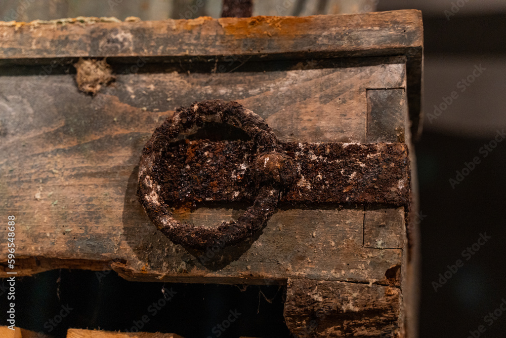 Old style wooden box with rusty handles, retro and old Old style wooden box with rusty handles, retro and old