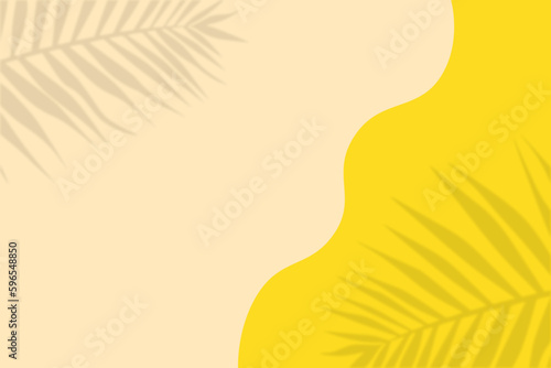 Summer banner template. Banner with yellow and peach color background with shadows of tropical plants. Vector wave illustration for promotion of summer with shadow of palm leaves.