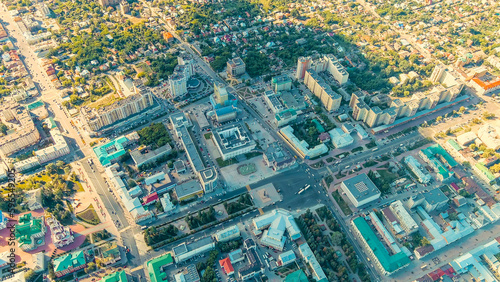 Tambov, Russia. International street. Lenin Square. Panoramic view of the city from the air, Aerial View