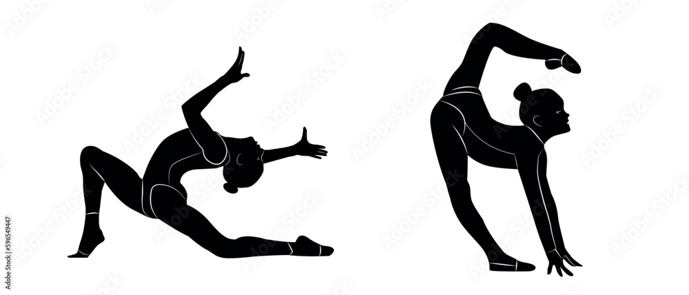 Vector illustration of silhouettes of gymnast girls