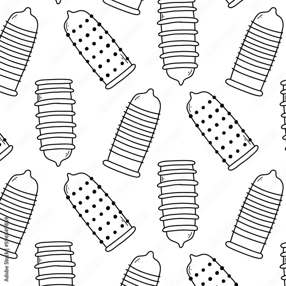 Pattern Protection Condom Seamless pattern with condoms. Doodle print of different types of ...