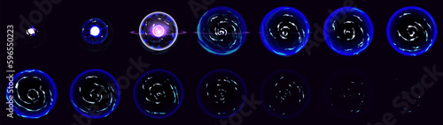 Cartoon sprite sheet of star explosion vfx isolated on black background. Vector illustration of blast effect animation set, magic power hit, blue light energy impact. Fireball strike storyboard