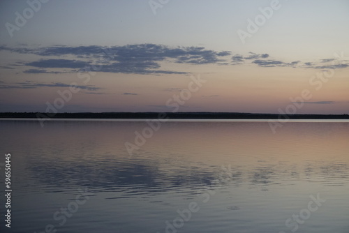 A beautiful sunset in the Berezinsky Reserve on the shore of Lake Plavno. Spring. April.