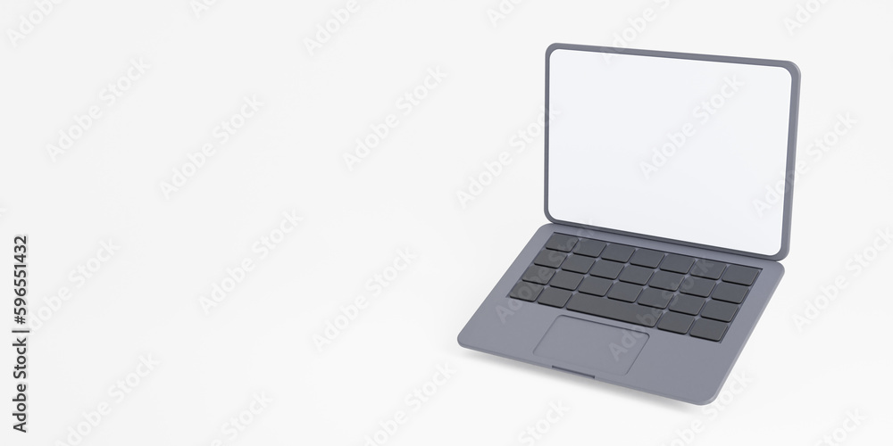 3D Laptop with Empty white screen on white background with free space for text. Float or levitate laptop. Technology gadget for hipster background concept. 3D Illustration 3D Laptop with Empty white screen on white background with free space for text. Float or levitate laptop. Technology gadget for hipster background concept. 3D Illustration