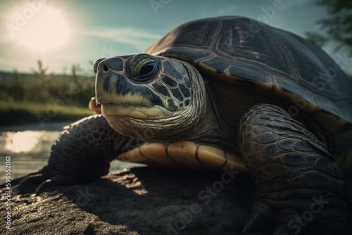 A sun-bathed, majestic turtle. Generative AI