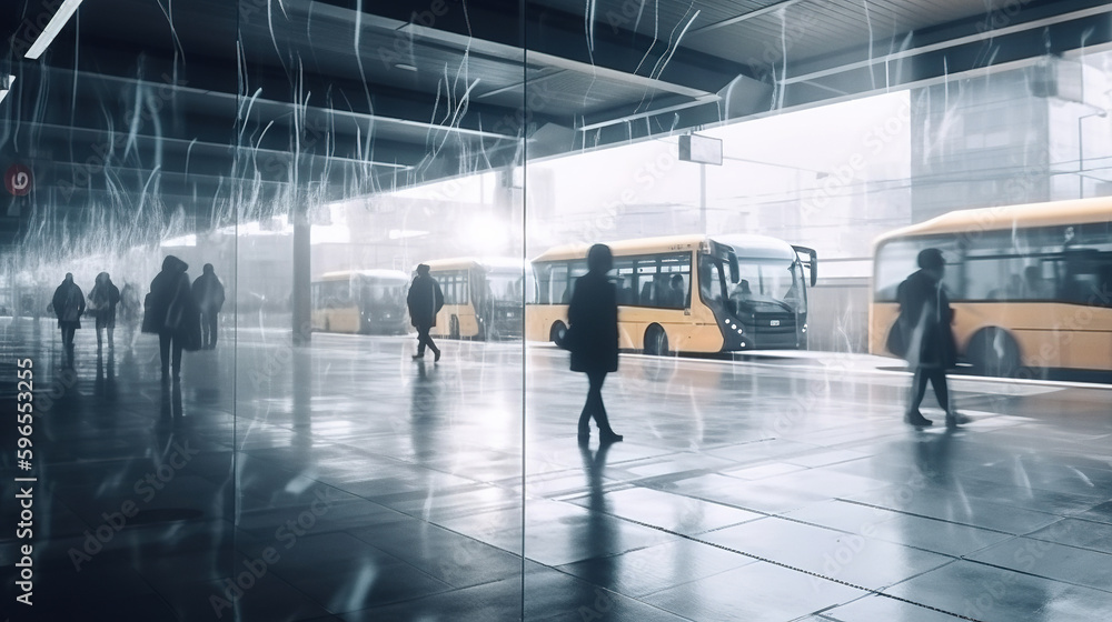 custom made wallpaper toronto digitalIncidental blurred people at the bus station. Photorealistic generative art.