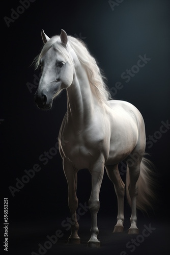Gorgeous white horse full length photorealistic portrait. generative art © Cheport