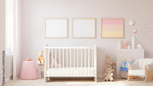 gallery frame mockup in a kids bedroom interior, frame mockup for nursery, Generative AI