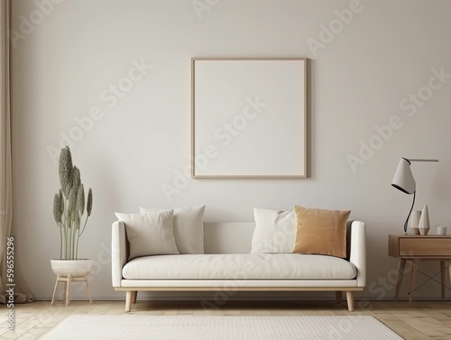 frame mockup in modern living room interior, Generative AI
