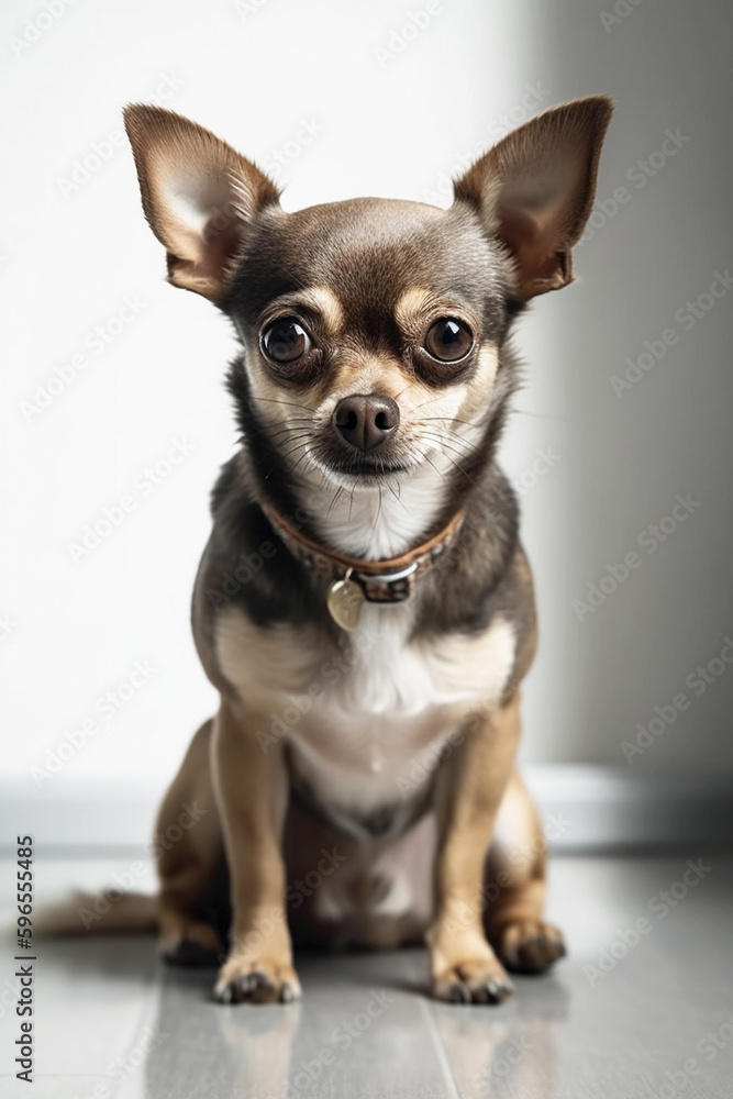 Two funny Chihuahua dogs looking at the camera in home. Adorable pet. Waiting for the over. Dog food. Love for animals