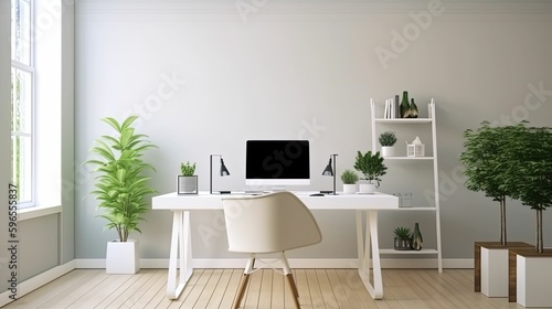 wall mockup in a modern study room or office space interior   Generative AI