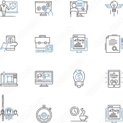Inception direction line icons collection. Mind-bending, Dream-like, Complex, Nolan-esque, Thrilling, Innovative, Meta vector and linear illustration. Generative AI