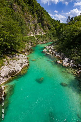 Turquoise colored soça river near Kozjak waterfall in Slovenia © julen