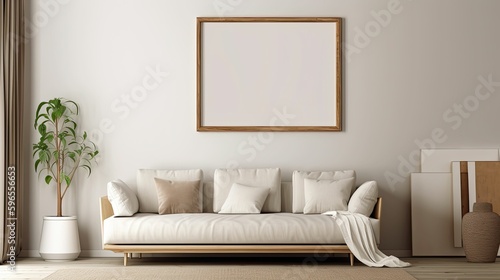 frame mockup in modern living room interior  Generative AI