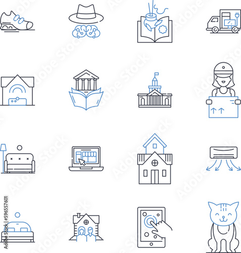 Cosmopolis line icons collection. Cityscape, Isolation, Wealth, Power, Limousine, Capitalism, Surveillance vector and linear illustration. Disconnection,Existential,Technology outline Generative AI