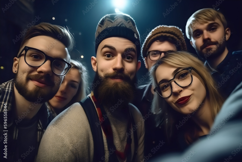group selfie of fashionable people at party, made with generative ai group selfie of fashionable people at party, made with generative ai