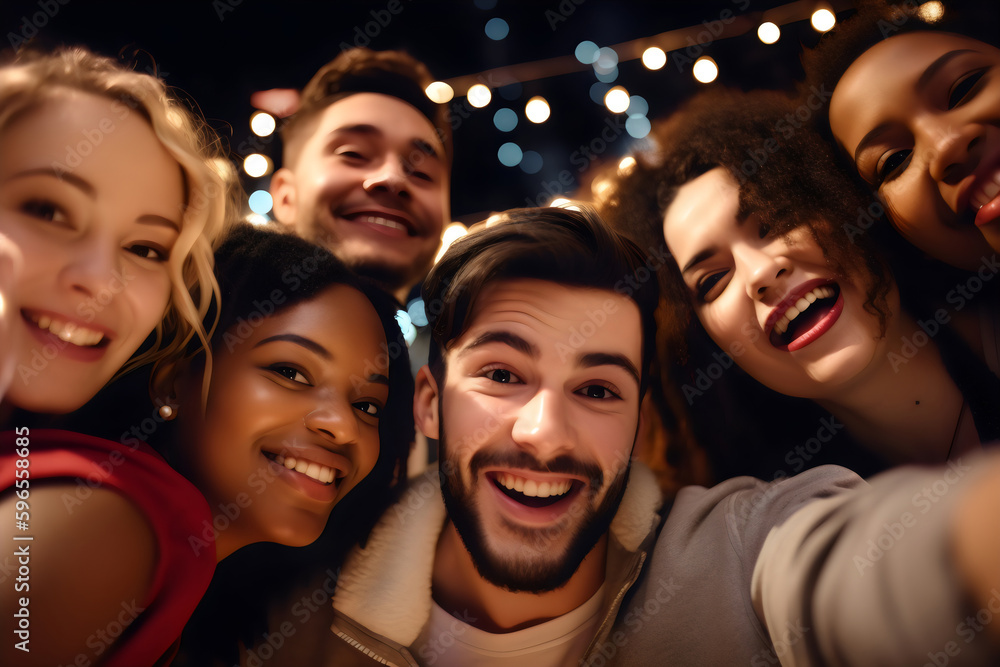 group selfie of diverse people at party, made with generative ai group selfie of diverse people at party, made with generative ai