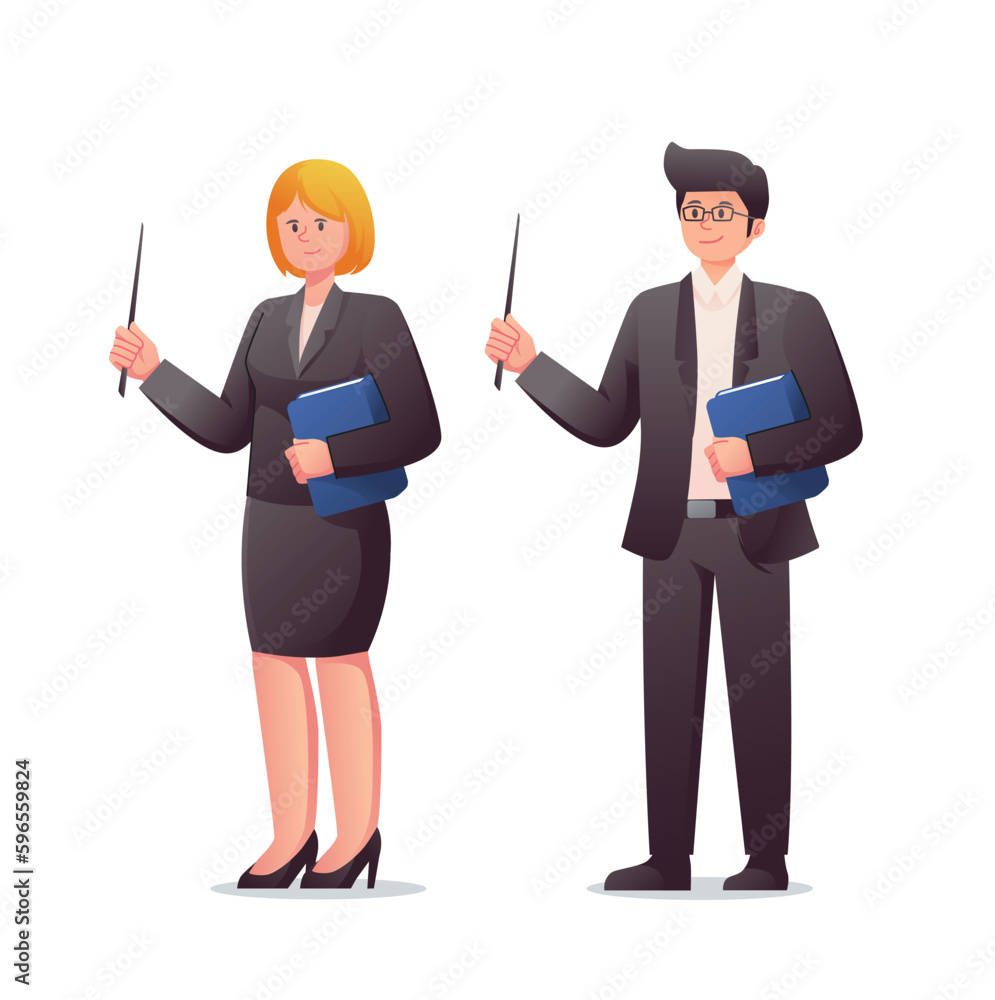 character of male and female teachers with pointer isolated vector illustration character of male and female teachers with pointer isolated vector illustration